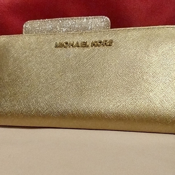 M.K Golden metallic Leather Wallet - Picture 3 of 12